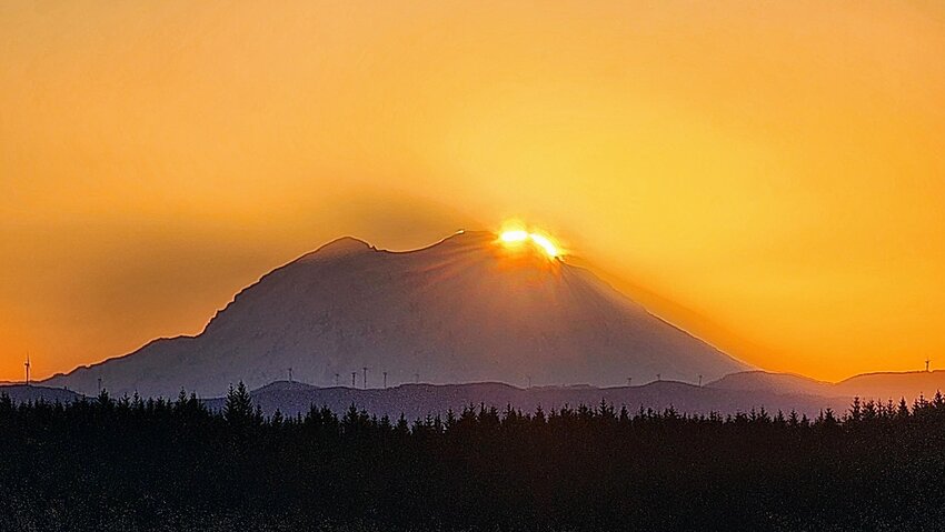 Shelly Ford captured this stunning photo of the sun rising over Mount Rainier from Pleasant Valley Road in Chehalis on Saturday, April 20. To submit photos to The Chronicle for possible publication, email images and details to news@chronline.com.&nbsp;