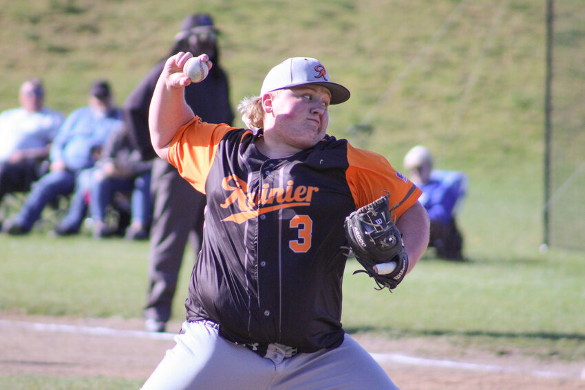 Ryder Cruse gets ready to release a pitch against Toutle Lake on April 22.