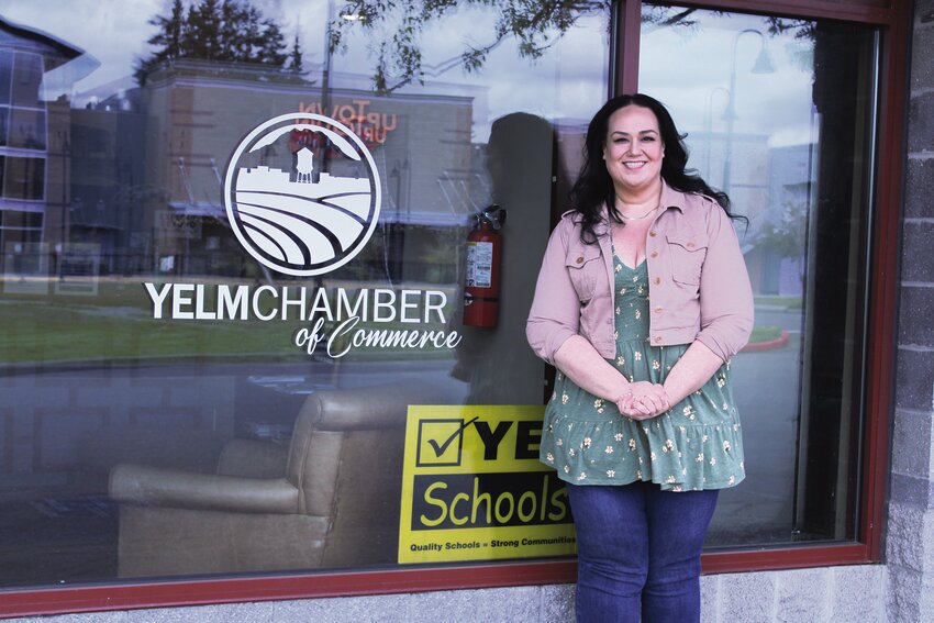 Tina Richardson poses for a photo outside the Yelm Chamber of Commerce office, located at 138 Prairie Park Lane SE.