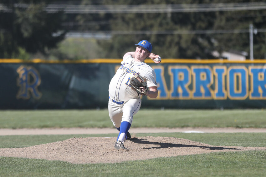 Rochester's Henry Gramelspacher throws a pitch during Rochester's win over Centralia on April 23.