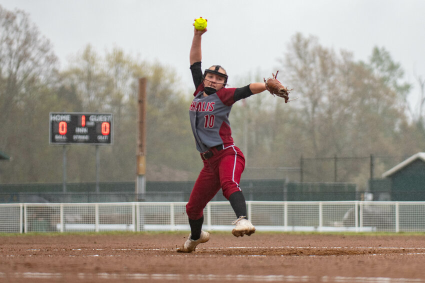 Taylor Tobin throws a pitch during a game between Centralia and W.F. West at Fort Borst Park on Wednesday, April 24.