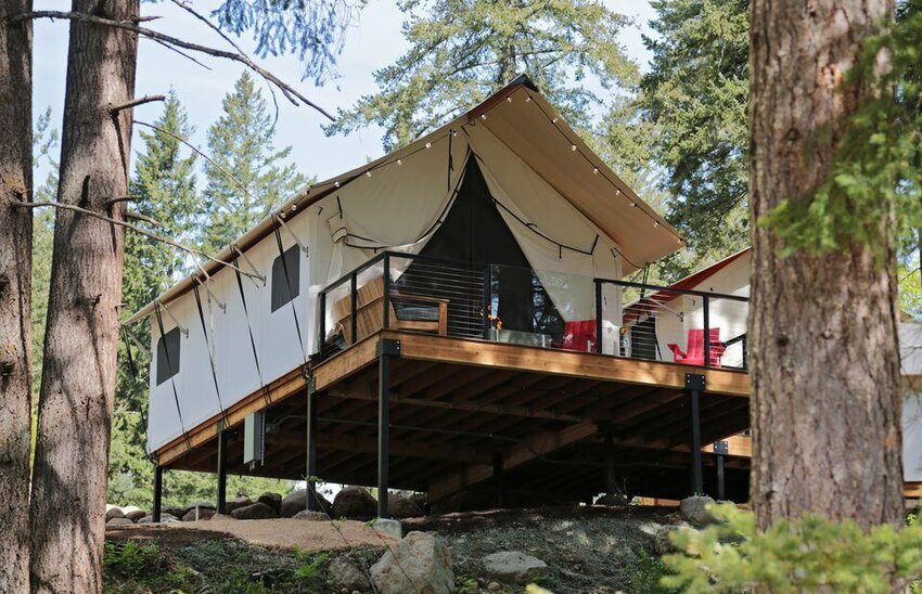 The new glamping tents are perched in the trees at Skamania Lodge on the Washington side of the Columbia River Gorge.