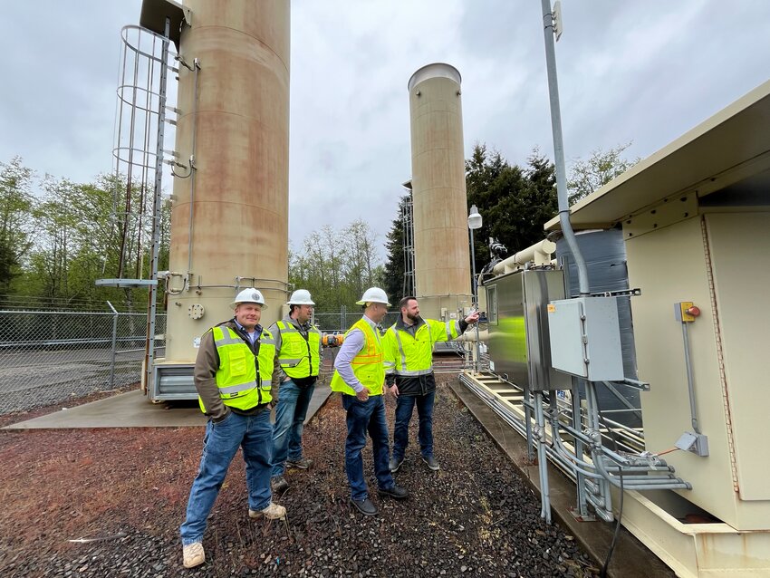 State Rep. Peter Abbarno, second from right, tours the Cowlitz County Public Utility District&rsquo;s methane capture project on Thursday.