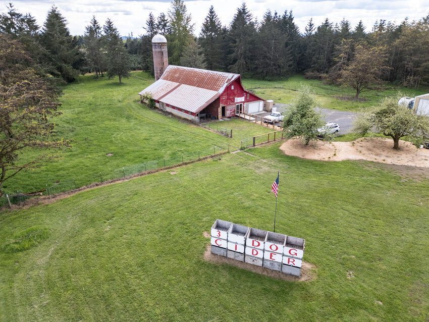 The outside area at 3 Dog Cider, pictured from above, is located at 2040 U.S. Highway 12 in Ethel on Thursday, May 2.
