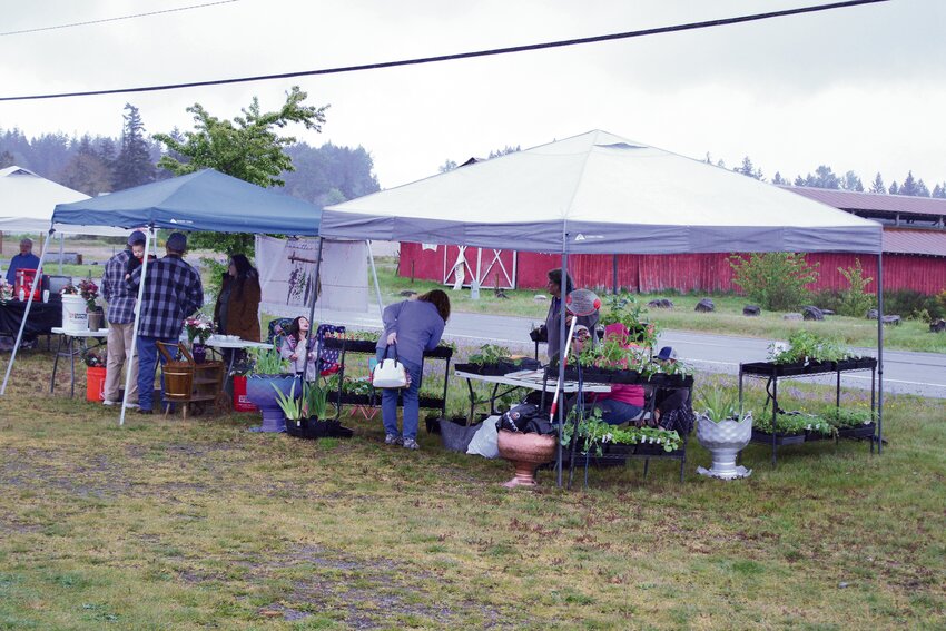 Businesses welcome visitors to the Rainier Saturday Outside Market on May 4.