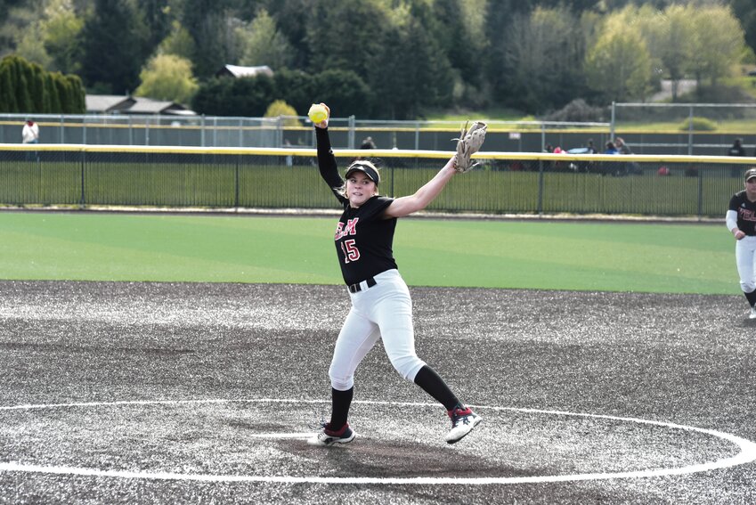 Yelm's defense celebrates a clean inning against Gig Harbor on May 1.