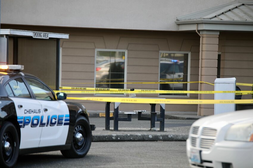 Chehalis police respond to the Law and Justice Center in Chehalis Tuesday afternoon after a suspicious item was left on a table. The Washington State Patrol Bomb Squad responded and determined the item was not an explosive.