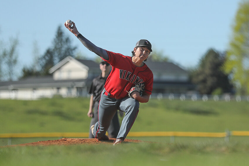 Wylde Greisen throws a pitch during Mossyrock's loss to Naselle in the 1B District 4 Championship at Toledo on May 9.