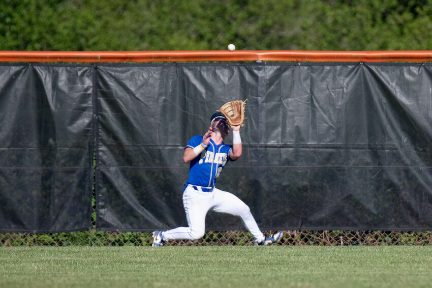 Luke Mohney catches a fly ball during Toutle Lake&rsquo;s win over Adna in the District 4 Championship at Napavine High School on Friday, May 10.
