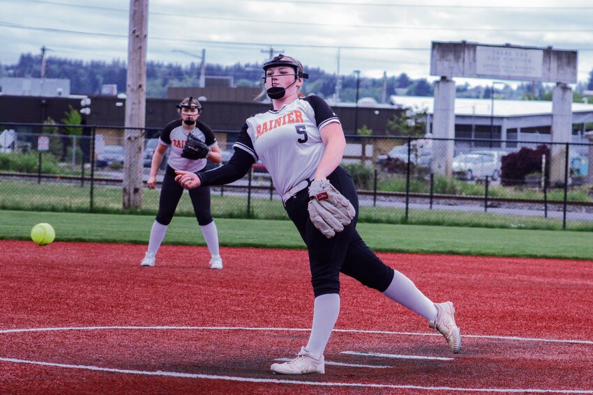Ryleigh Cruse releases a pitch against Ilwaco in the 2B District 1/4 Tournament on May 13.