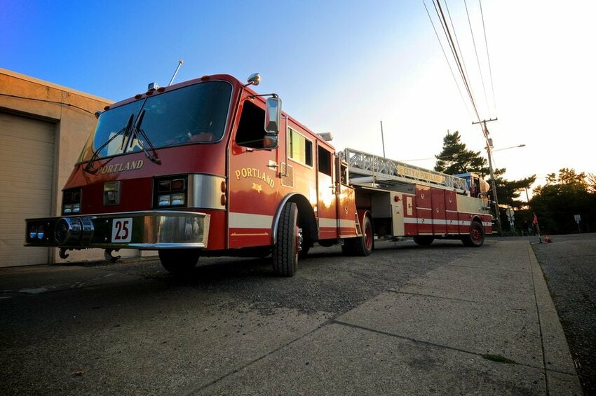 A Portland Fire and Rescue engine sits parked in southeast Portland.