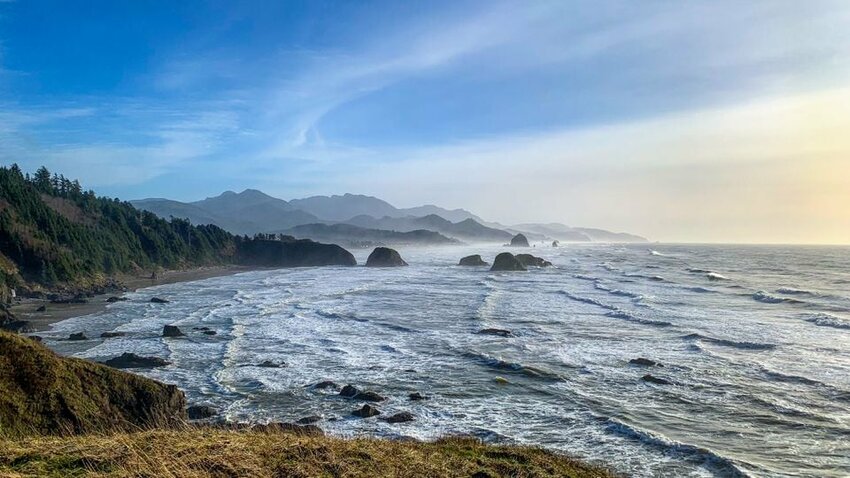 Waves crash into the beach on the north Oregon coast as seen from Ecola State Park on Wednesday, Jan. 13, 2023.