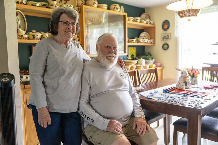 Charles and Kathleen Ament pose for a portrait at their house in Centralia on Thursday, May 16.