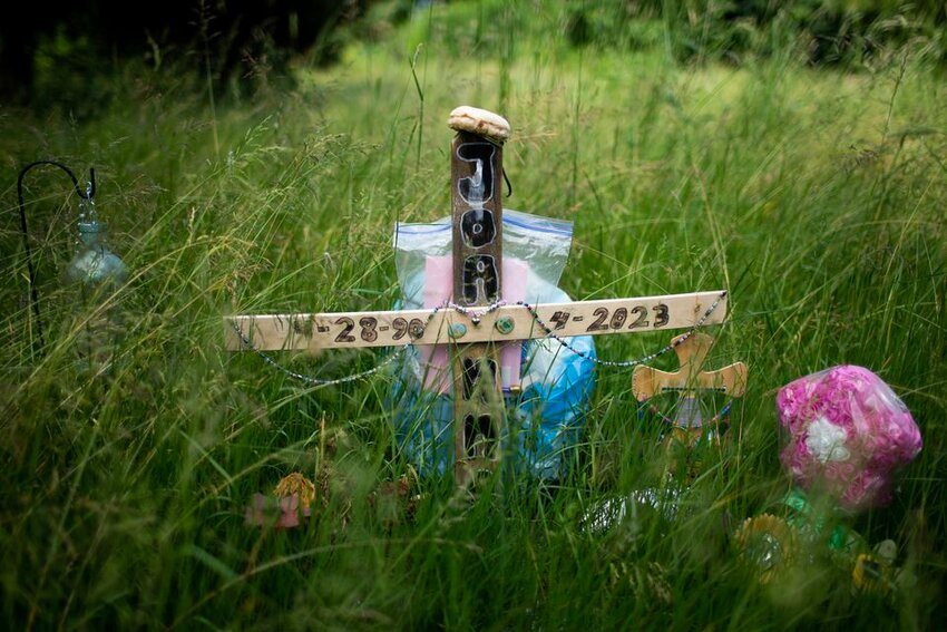 A memorial for JoAnna Speaks, 32, on the abandoned property near Ridgefield where her body was found in April, on Wednesday, June 7, 2023.