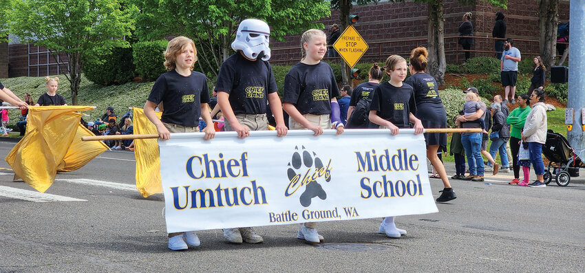 Chief Umtuch Middle School’s band dressed in Star Wars-themed attire for their march in the Hazel Dell Parade of Bands.