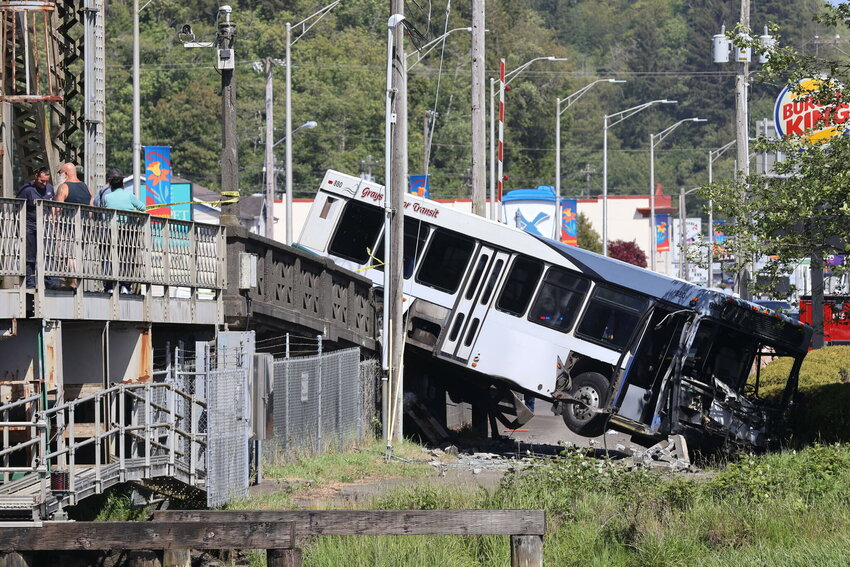 A Grays Harbor Transit bus was involved in a crash on Wednesday afternoon. (Michael S. Lockett / The Daily World)