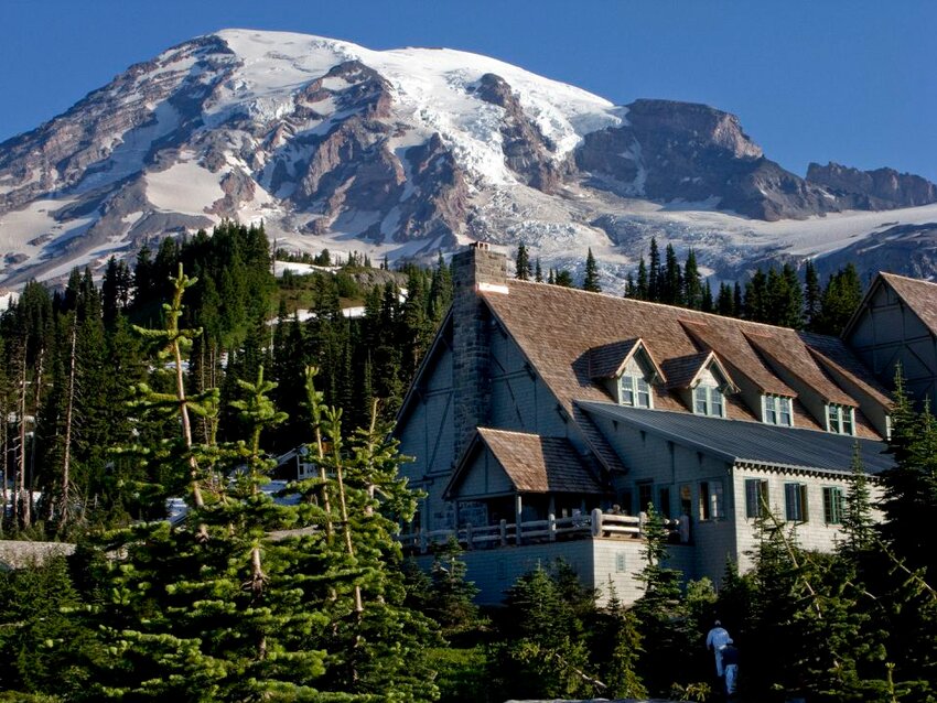 Paradise Inn at Mount Rainier opened in 1917. After a two-year closure, it reopened in 2019 following a major structural overhaul.