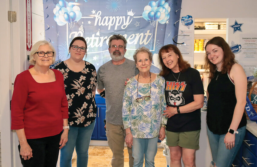 Linda Rader, third from right, Furry Friends cat rescue’s longest acting volunteer, retired on May 12 after 23 years of service.