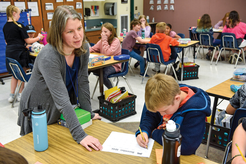 Fourth grade Hockinson Heights Elementary School Teacher Renae Skar incorporates activities into her lessons, engaging students in history and science. Her class is currently learning about the Oregon Trail by playing games simulating the difficulty of the journey.