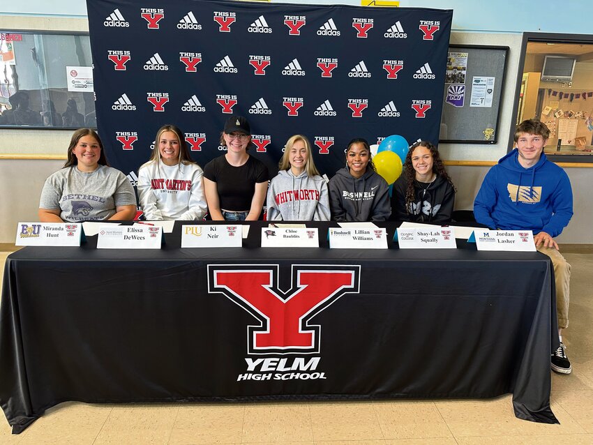 Seven Yelm athletes signed to continue their athletic careers at the collegiate level on Wednesday, June 5.