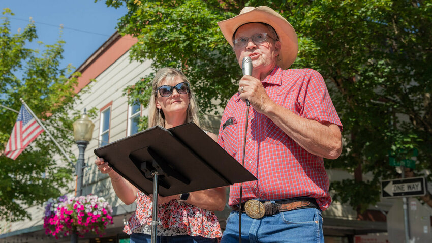 Jerry Owens announces the Summerfest parade in this photo provided by the Centralia Downtown Association.