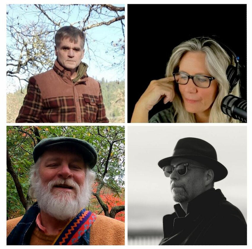 The speakers for the 2024 Chehalis Flying Saucer Party are Kevin Day, top left, Connie Willis, top right, Charlton Hall, bottom left, and Steve Edmiston.