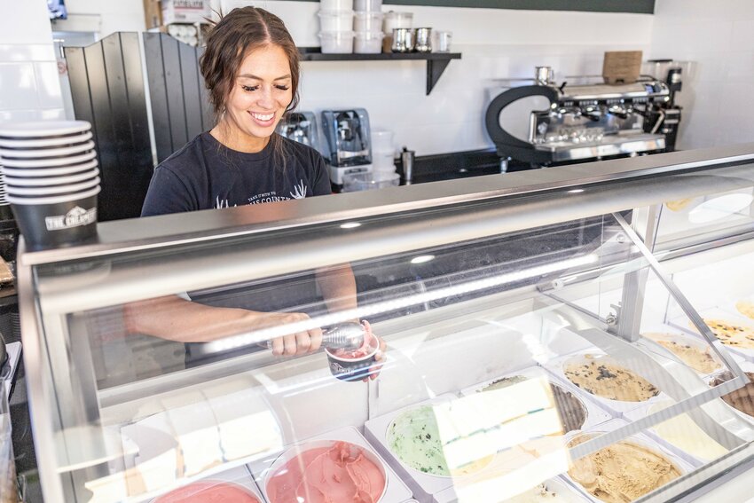 Angie Twining scoops ice cream at The Creamery LC Coffee Co. located at 1622 S. Gold St. in Centralia on Tuesday, July 9.