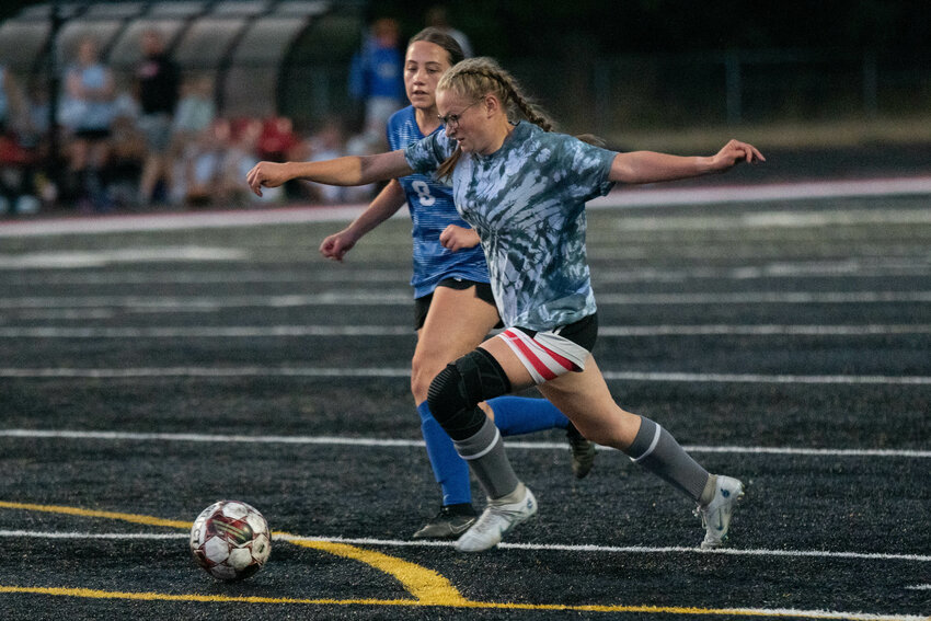 Zoey Robertson fights for the ball during W.F. West's 1-0 win over La Center in the finals of the Battle on the Blacktop, July 30 in Tenino.