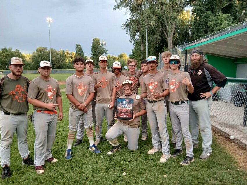 The RBI Dirtbags pose with the second place trophy after falling to Kelso Premier in the Northwest Regional Championship Game on July 22 in Lander, Wyoming.