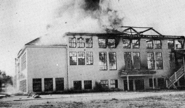 Yelm High School caught on fire in 1941 and was quickly rebuilt with brick.