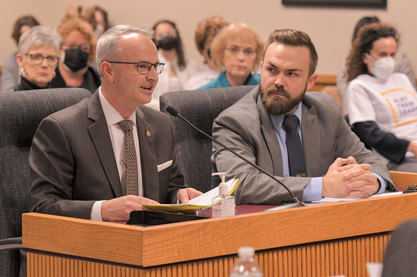 Reps. Doug Richey, R-Excelsior Springs, and Nick Schroer, R-O&rsquo;Fallon, present their bills that would establish versions of a parents&rsquo; bill of rights to the House Elementary and Secondary Education Committee on Jan. 11, 2022.